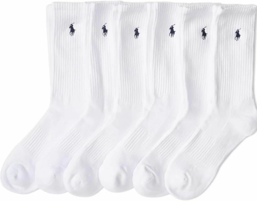 POLO RALPH LAUREN Men's Athletic Cotton Crew Socks 6-Pack - Classic Cushioned Sport Socks for Comfort