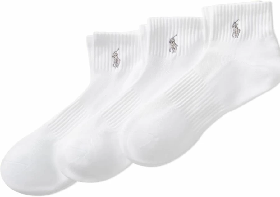 POLO RALPH LAUREN Men's Athletic Quarter Socks with Logo - Moisture Wicking Workout Socks (3-Pack)