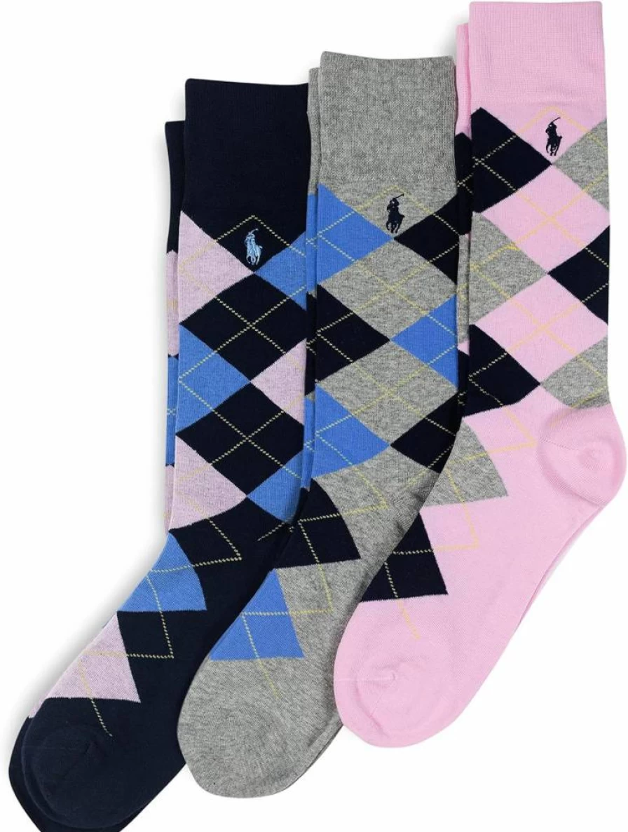 POLO RALPH LAUREN Men's Cotton Argyle Crew Socks 3-Pack - Lightweight Dress Socks for Comfort & Style