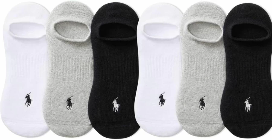POLO RALPH LAUREN Men's Low Cut Athletic Socks 6-Pack - Moisture Wicking Breathable Mesh Performance Cotton Socks for Sports & Casual Wear