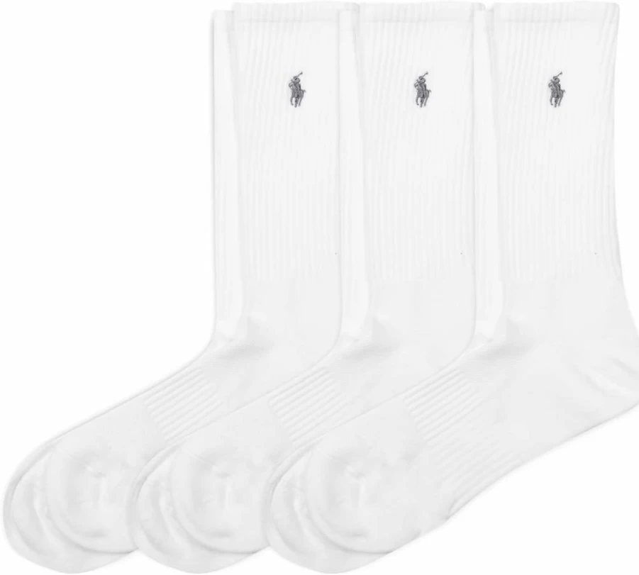 POLO RALPH LAUREN Men's Athletic Crew Socks 3-Pack - Sport Cushioned with Arch Support - Moisture Wicking Performance Socks for Running & Training
