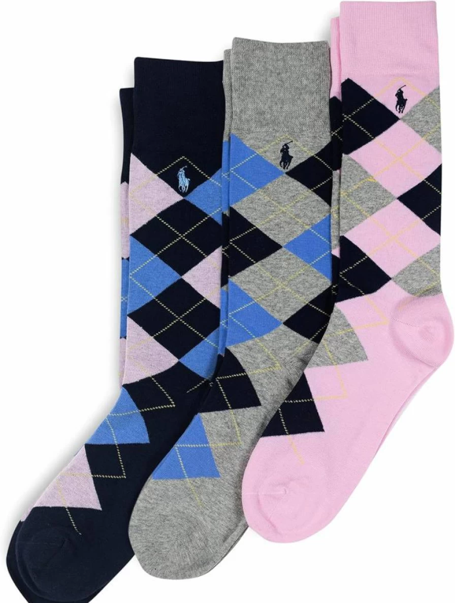 POLO RALPH LAUREN Men's Cotton Argyle Crew Socks 3-Pack - Lightweight Dress Socks for Comfort & Style