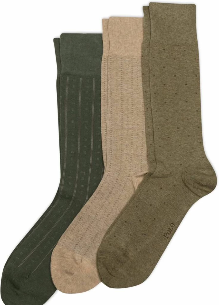 POLO RALPH LAUREN Men's Cotton Crew Dress Socks - 3 Pack Assorted Patterns, Lightweight & Soft for Comfort
