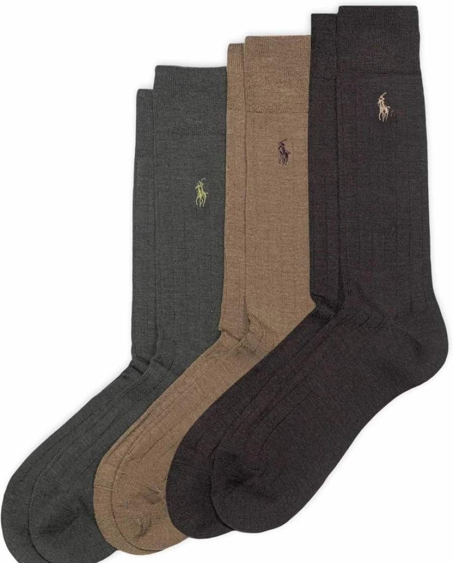 POLO RALPH LAUREN Men's Merino Wool Crew Dress Socks 3-Pack - Breathable Comfort with Reinforced Heel & Toe