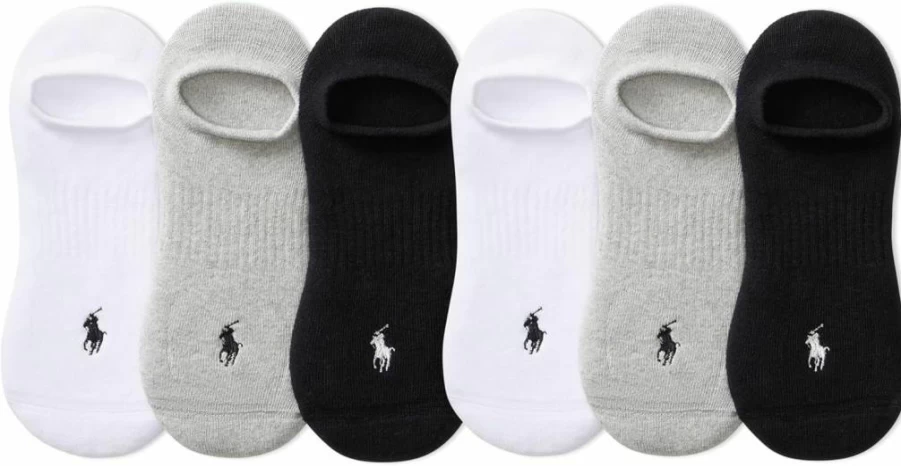 POLO RALPH LAUREN Men's Low Cut Athletic Socks 6-Pack - Moisture Wicking Breathable Mesh Performance Cotton Socks for Sports & Casual Wear