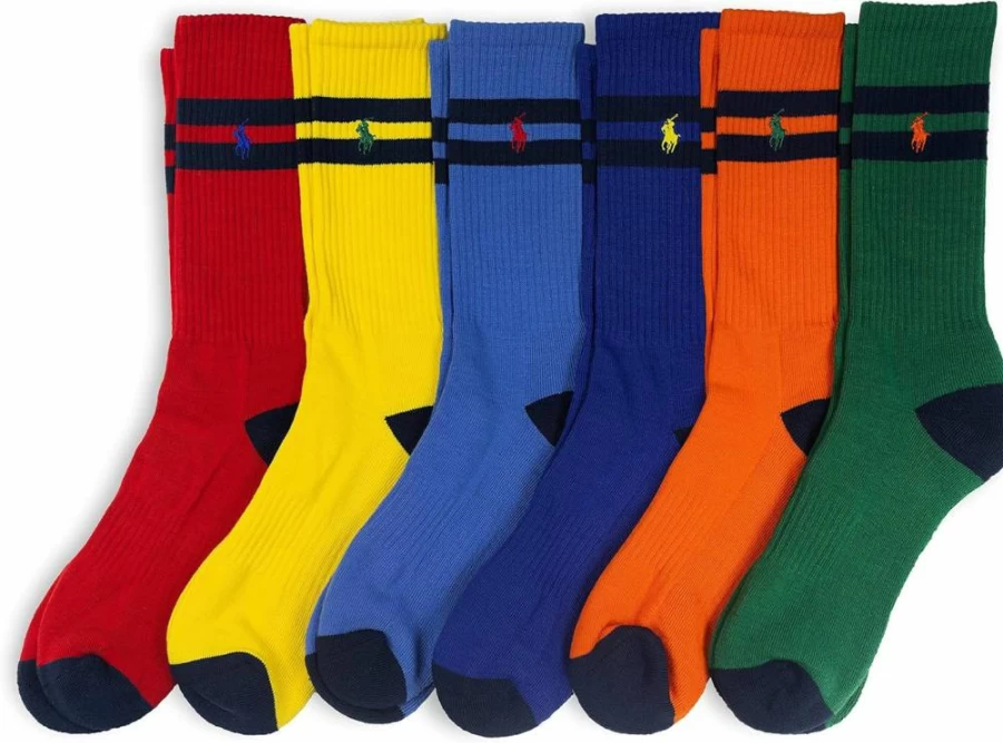 POLO RALPH LAUREN Men's Athletic 6-Pack Multi-Color Cushioned Sport Socks - Classic Comfort Crew Socks for Casual & Active Wear