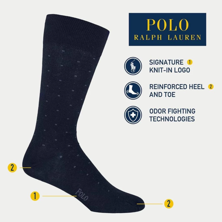 POLO RALPH LAUREN Men's Cotton Crew Dress Socks - 3 Pack Assorted Patterns - Lightweight Comfort