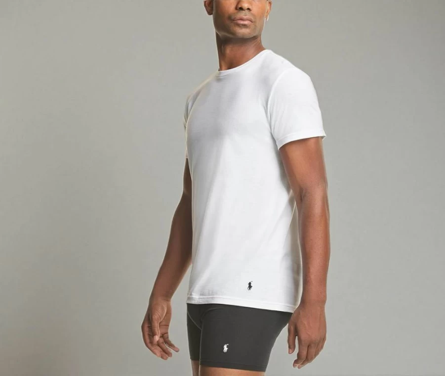 POLO Men's Big & Tall Classic Stretch Crew Neck T-Shirt, White & Cruise Navy, 2XL