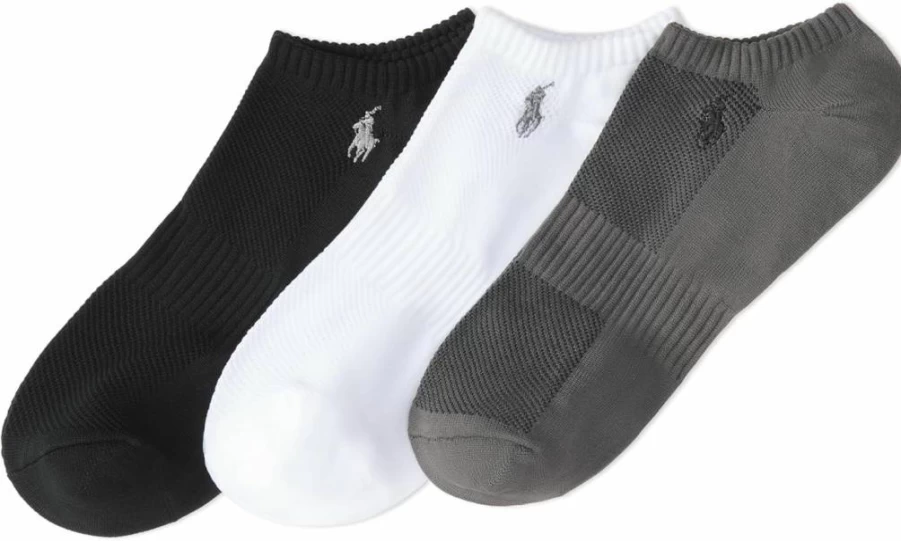 POLO RALPH LAUREN Men's Moisture-Wicking Athletic Socks 3-Pack - Breathable Low-Cut Performance Mesh Socks for Sports & Casual Wear