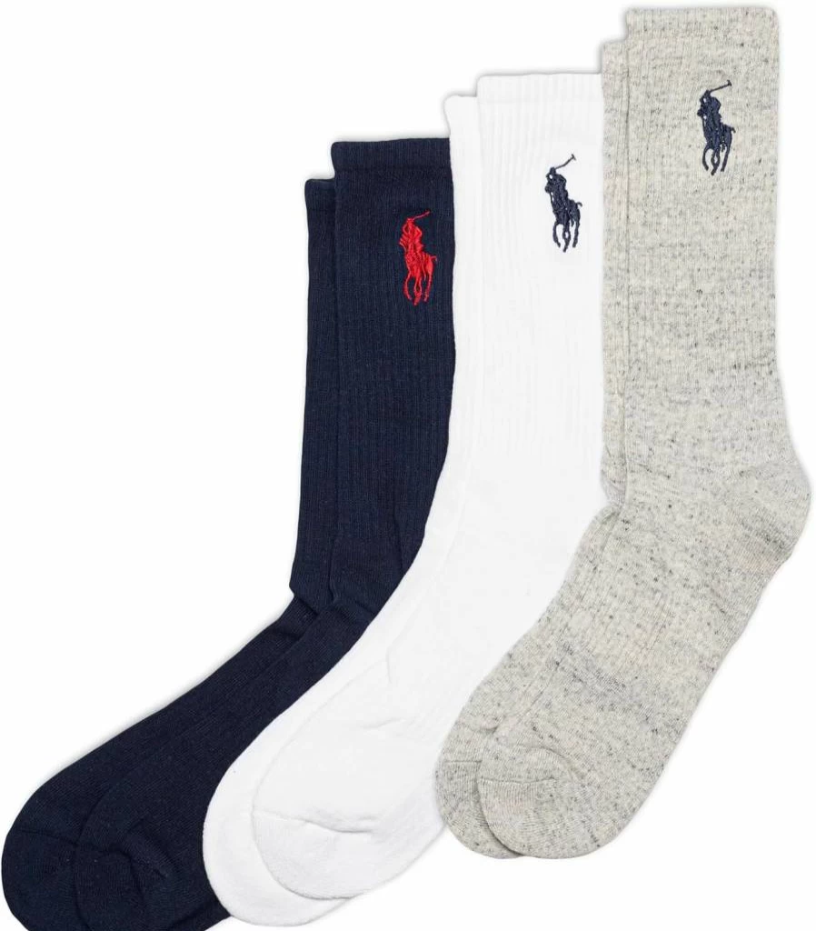 POLO RALPH LAUREN Men's Classic Big Pony Crew Socks 3-Pack - Embroidery Detail, Mock Rib & Arch Support for Casual Wear