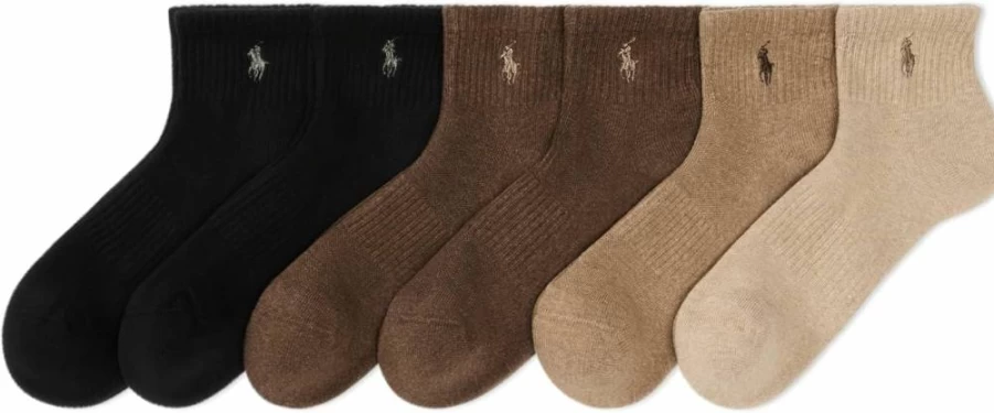 POLO RALPH LAUREN Men's Moisture Wicking Athletic Socks 6-Pack - Breathable Mesh Ankle Socks for Performance & Comfort