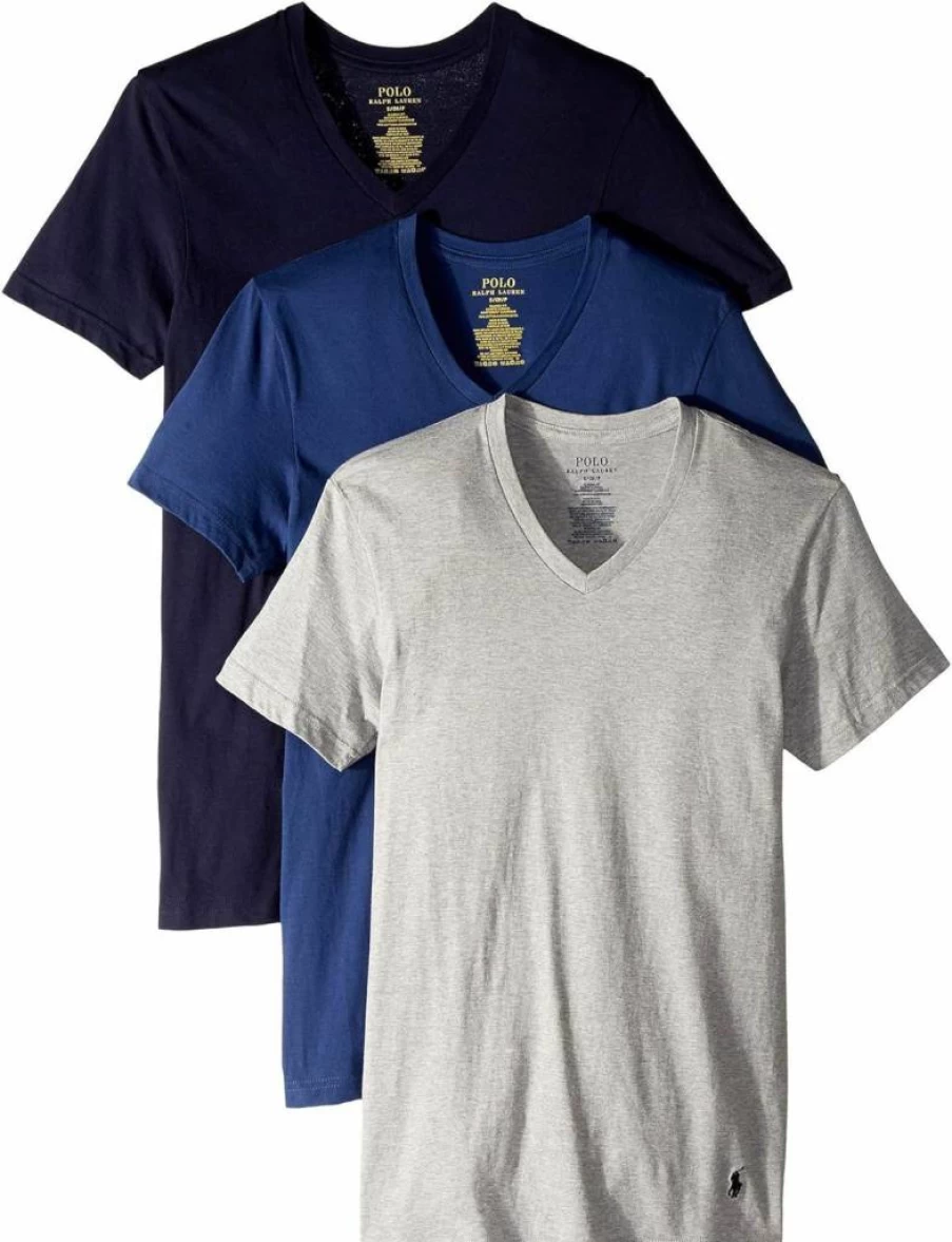 POLO Ralph Lauren Men's Classic Fit Soft Cotton V-Neck Undershirts 3-Pack - Breathable White Crewneck Tees