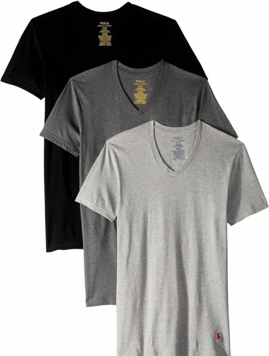 POLO Ralph Lauren Men's Classic Fit Soft Cotton V-Neck Undershirts 3-Pack - Breathable White Crewneck Tees