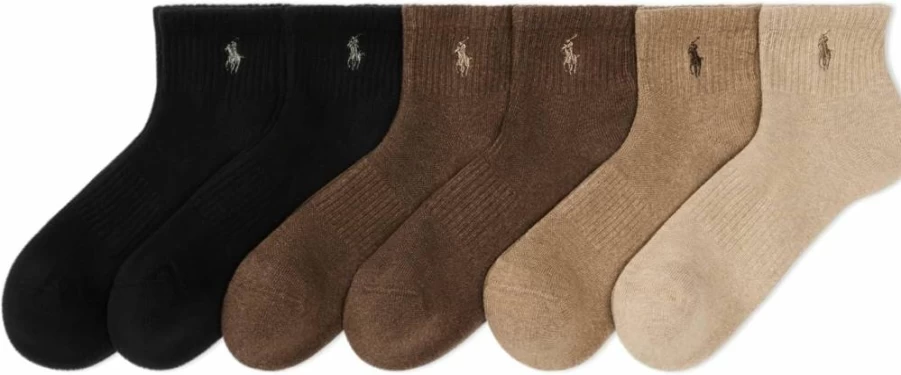 POLO RALPH LAUREN Men's Moisture-Wicking Athletic Socks 6-Pack - Breathable Mesh Ankle Socks for Performance & Comfort