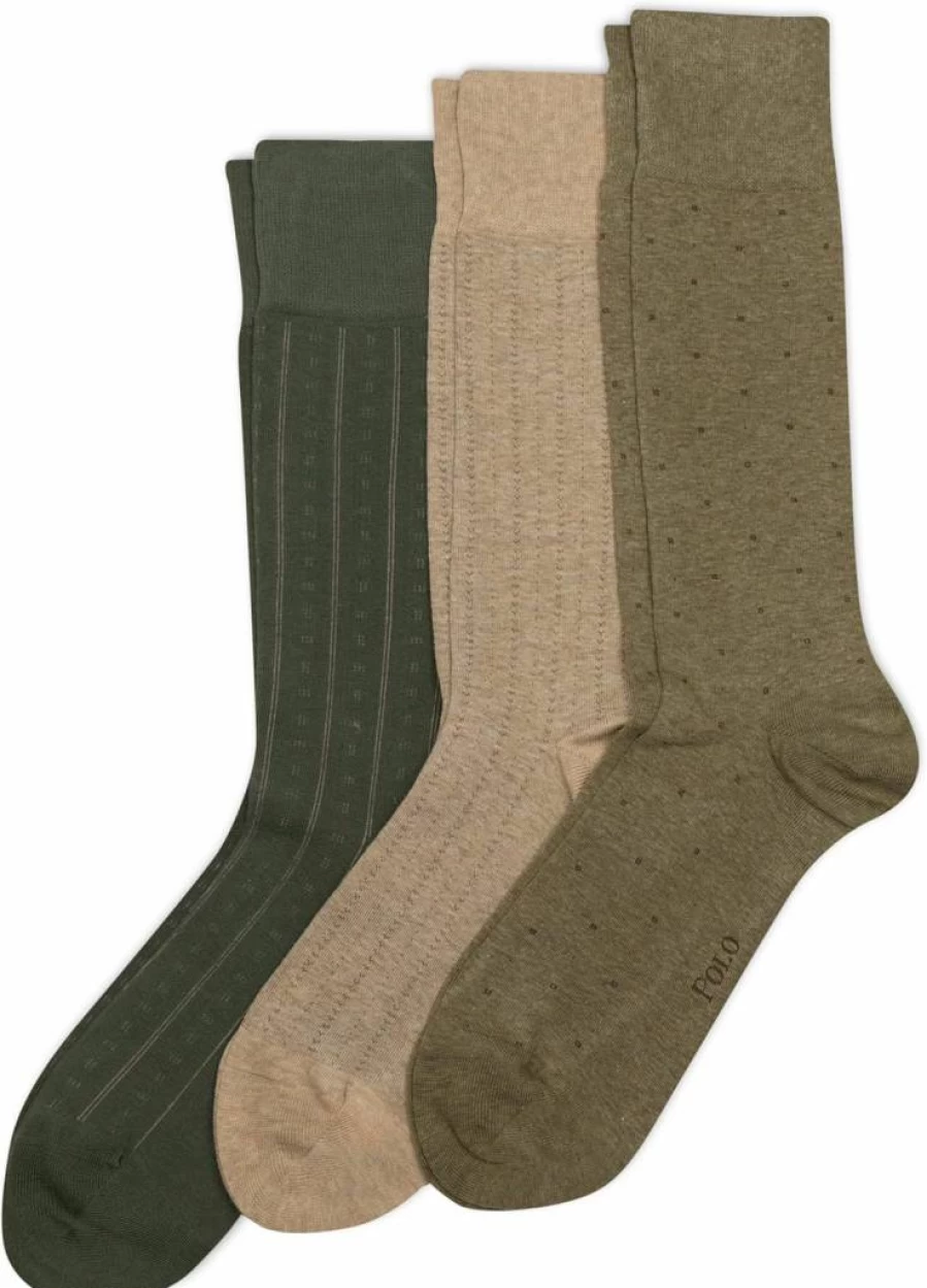 POLO RALPH LAUREN Men's Cotton Crew Socks 3-Pack - Lightweight Dress Socks with Assorted Patterns