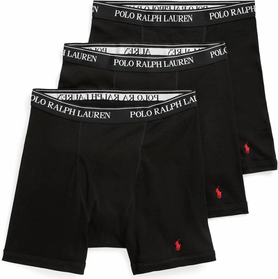 POLO RALPH LAUREN Men's Classic Fit Cotton Boxer Briefs 3-Pack - Soft Breathable Underwear Trunks & Long Leg Boxers