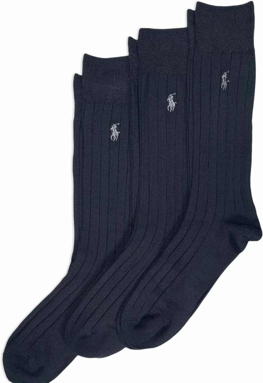 POLO RALPH LAUREN Men's Dress Crew Socks 3-Pack - Super Soft Ribbed, Lightweight Comfort for Everyday Wear