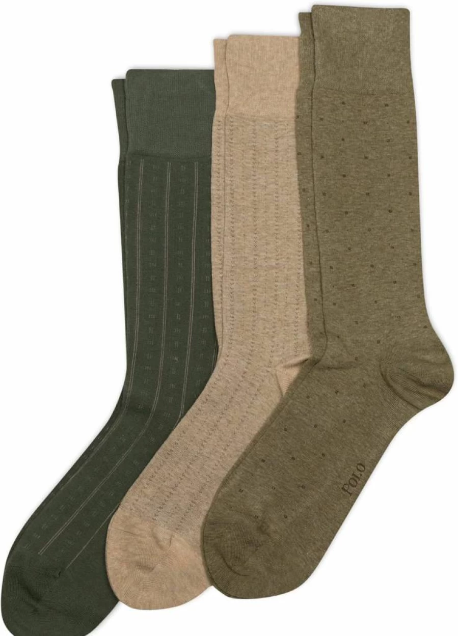 POLO RALPH LAUREN Men's Cotton Crew Dress Socks - 3-Pack Assorted Patterns, Lightweight & Soft for Comfort
