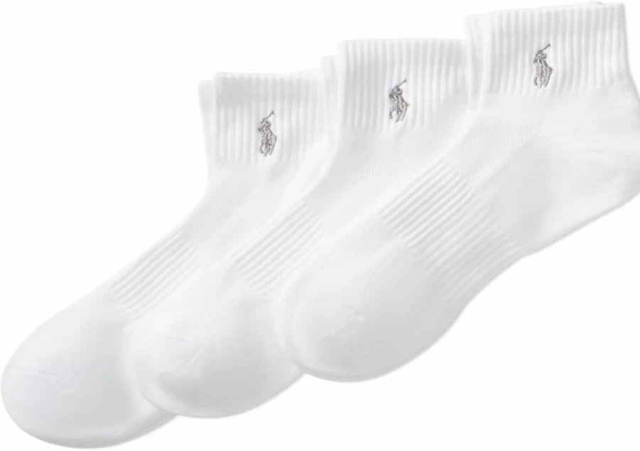 POLO RALPH LAUREN Men's Athletic Quarter Socks with Logo - 3-Pack Moisture-Wicking Performance Socks for Sports & Casual Wear
