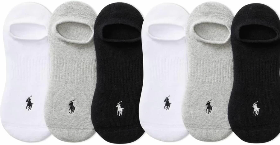 POLO RALPH LAUREN Men's Low Cut Athletic Socks 6-Pack - Moisture Wicking Breathable Cotton Mesh Performance Socks for Sports & Casual