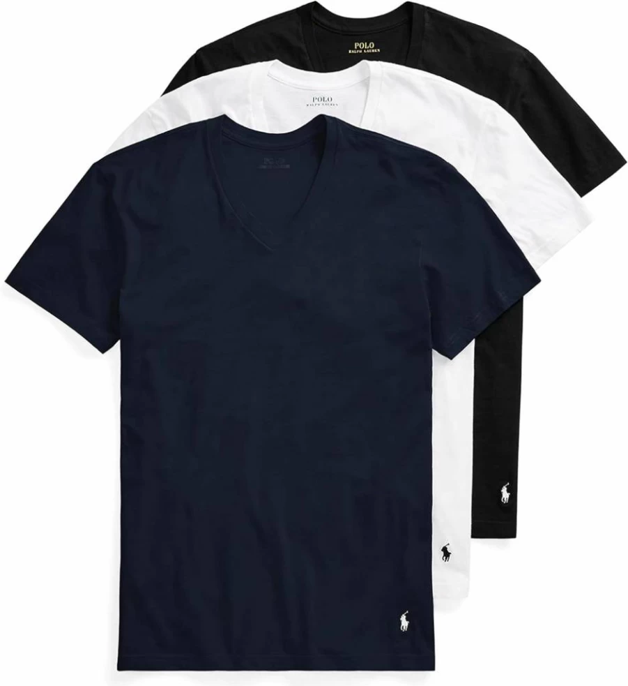 POLO RALPH LAUREN Men's Slim Fit Cotton V-Neck Undershirts 3-Pack - Breathable Summer T-Shirts