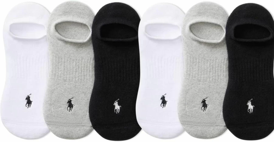 POLO RALPH LAUREN Men's Low Cut Athletic Socks 6-Pack - Moisture Wicking Breathable Mesh Performance Cotton Crew Socks for Sports & Casual