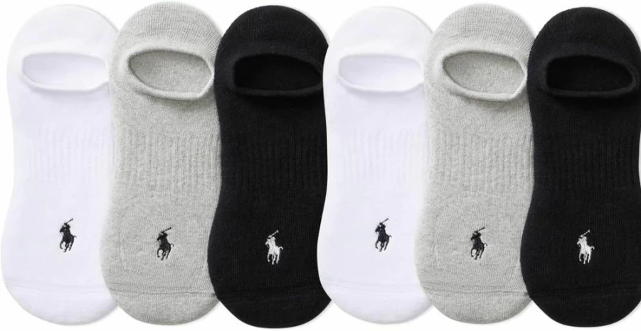 POLO RALPH LAUREN Men's Low Cut Athletic Socks 6-Pack - Moisture Wicking Breathable Mesh Performance Cotton Crew Socks for Sports & Casual Wear
