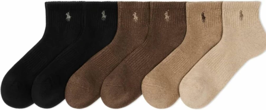 POLO RALPH LAUREN Men's Moisture-Wicking Athletic Socks 6-Pack - Breathable Mesh Ankle Socks for Performance & Comfort
