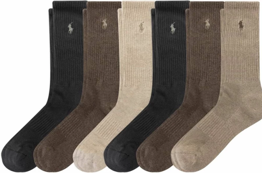 POLO RALPH LAUREN Men's Moisture Wicking Athletic Crew Socks 6-Pack - Breathable Mesh Performance Cotton Socks for Men
