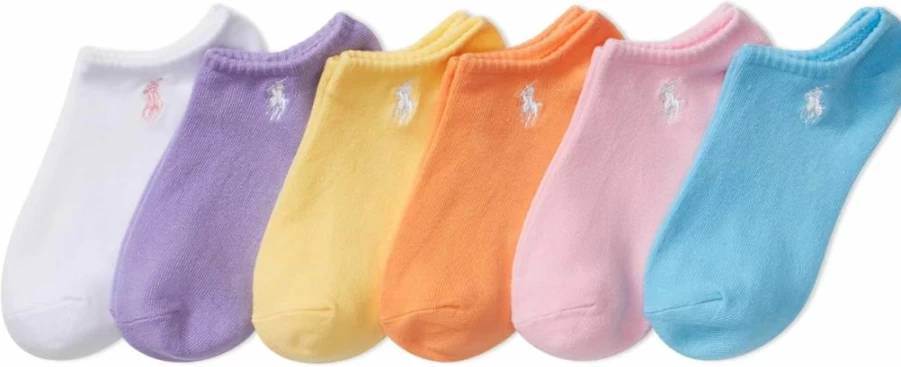 POLO RALPH LAUREN Girls' Classic Sport Socks 6-Pack - Low Cut Lightweight Cotton Crew Socks for Girls