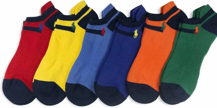 POLO RALPH LAUREN Men's Athletic 6-Pack Multi-Color Cushioned Sport Socks - Classic Comfort Crew Socks for Casual & Active Wear