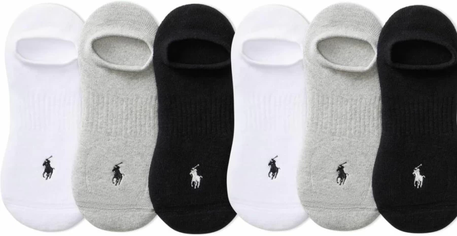 POLO RALPH LAUREN Men's Low Cut Athletic Socks 6-Pack - Moisture Wicking Breathable Cotton Mesh Performance Socks for Sports & Casual