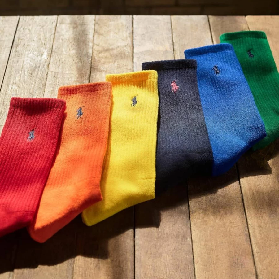POLO RALPH LAUREN Men's Moisture-Wicking Athletic Crew Socks 6-Pack - Breathable Mesh Performance Cotton Socks for Sports & Casual Wear