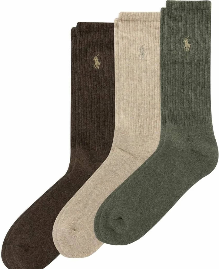 POLO RALPH LAUREN Men's Cotton Crew Socks 3-Pack - Ribbed Casual Design with Reinforced Heel & Toe for Comfort
