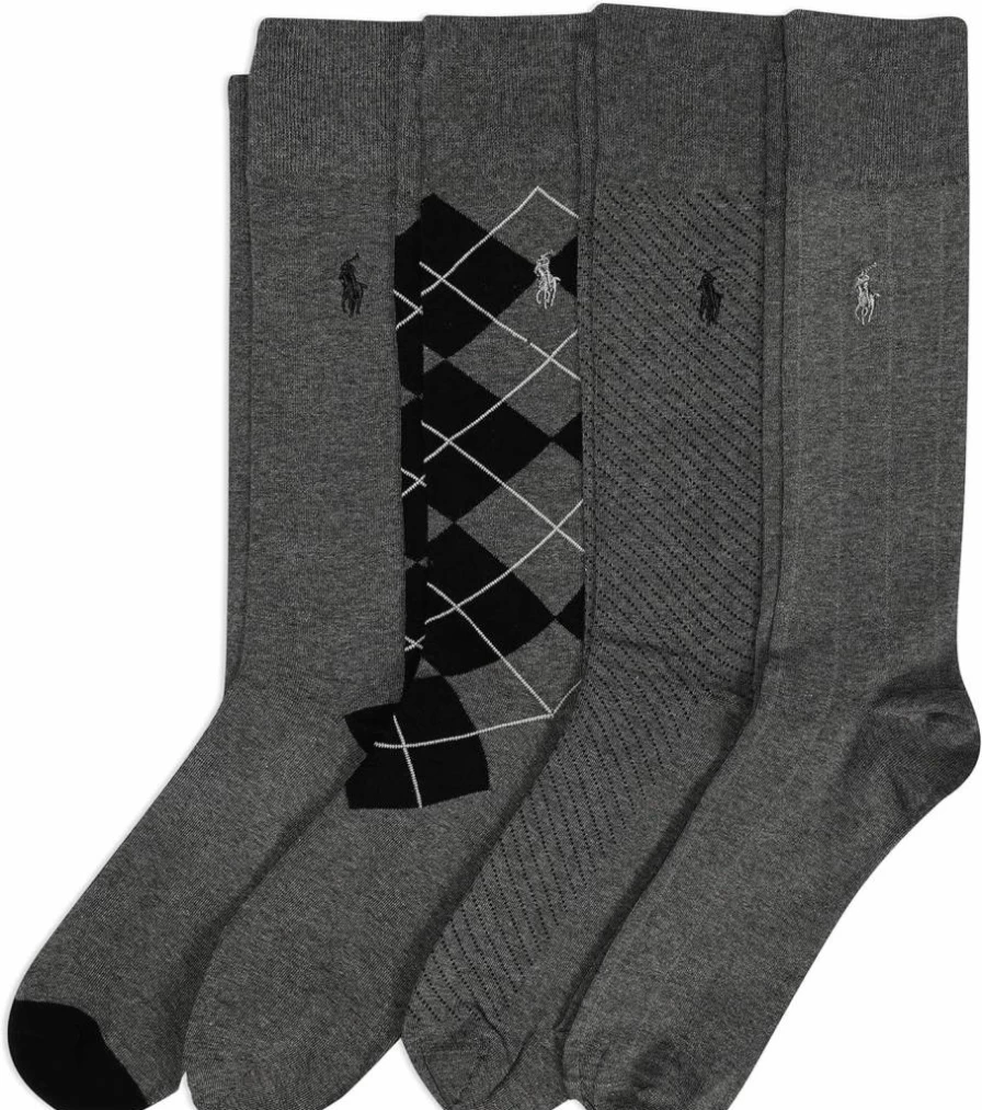 POLO RALPH LAUREN Men's Cotton Crew Dress Socks 4-Pack - Soft Lightweight Casual Patterned Socks for Men