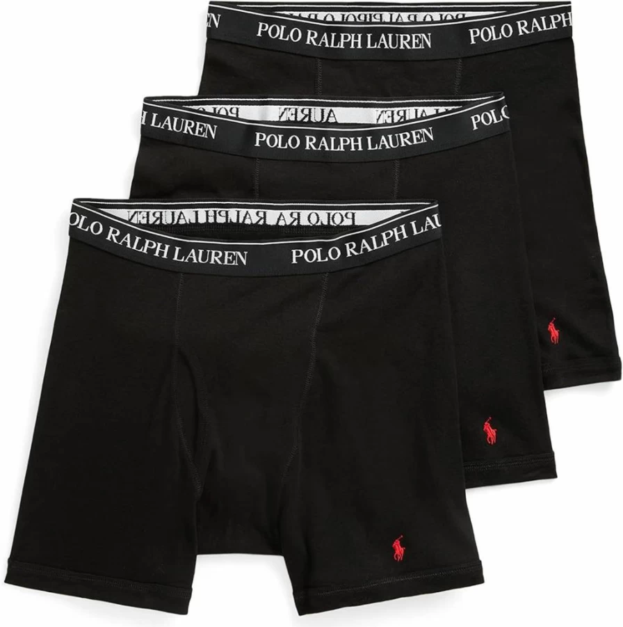 POLO RALPH LAUREN Men's Classic Fit Cotton Boxer Briefs 3-Pack - Soft Comfort Underwear Trunks & Long Leg Boxers