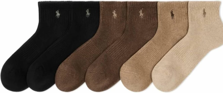 POLO RALPH LAUREN Men's Moisture-Wicking Cotton Athletic Socks 6-Pair Pack - Breathable Mesh Ankle Socks for Performance