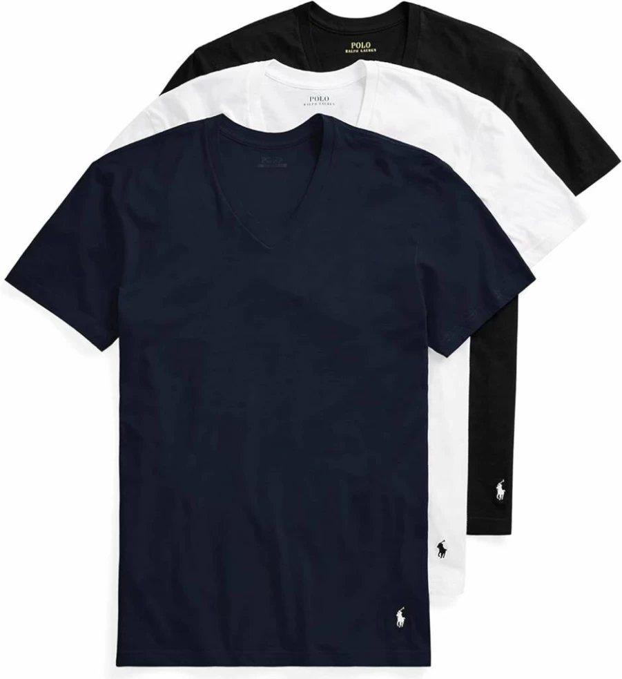 POLO RALPH LAUREN Men's Slim Fit Cotton V-Neck Undershirts 3-Pack - Breathable Soft Crewneck Tee Shirts for Casual Wear