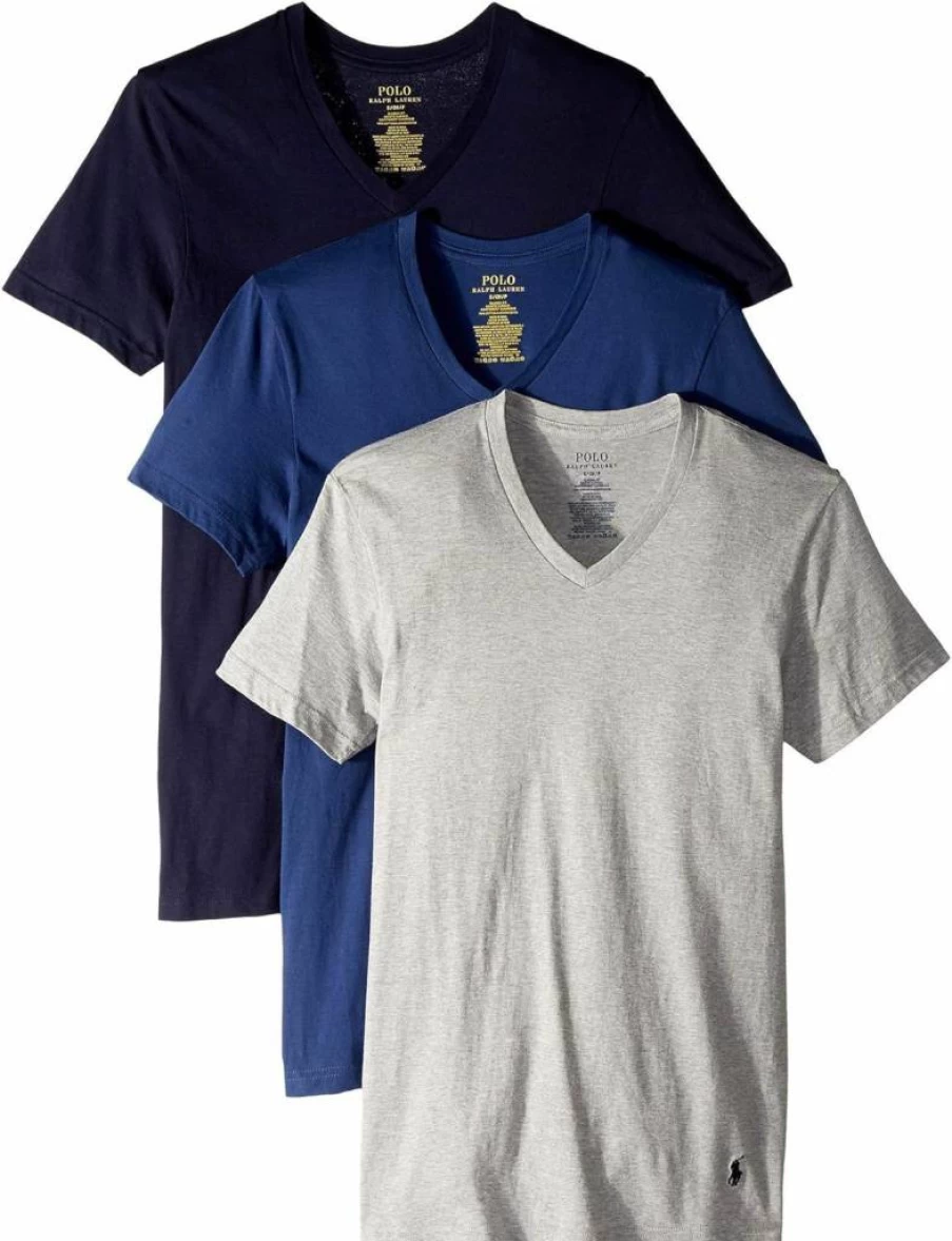 POLO Ralph Lauren Men's Classic Fit Cotton V-Neck Undershirts 3-Pack - Soft Breathable White Crewneck Tees