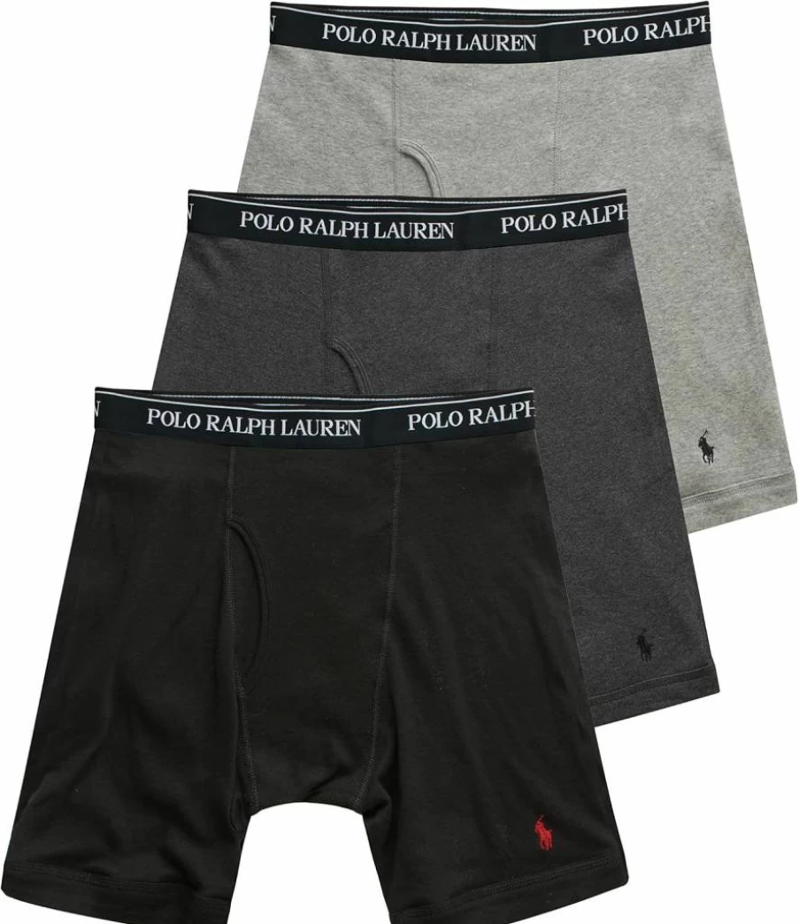 POLO Men's Classic Fit Cotton Underwear 3-Pack - Boxer Briefs, Trunks & Long Leg Options - Andover Heather/Madison Heather/Black - Size Large US