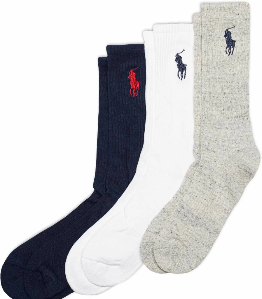 POLO RALPH LAUREN Men's Classic Big Pony Embroidered Crew Socks 3-Pack - Mock Rib, Arch Support, Casual Comfort