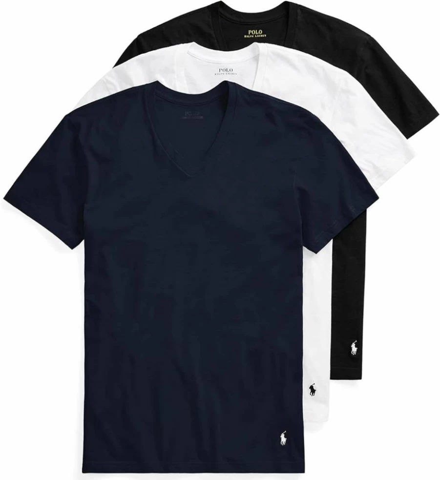 POLO RALPH LAUREN Men's Slim Fit Cotton V-Neck Undershirts 3-Pack - Breathable Soft Crewneck Tee Shirts for Men