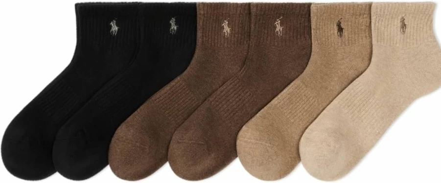 POLO RALPH LAUREN Men's Moisture-Wicking Athletic Socks 6-Pair Pack - Breathable Mesh Ankle Socks for Performance & Comfort