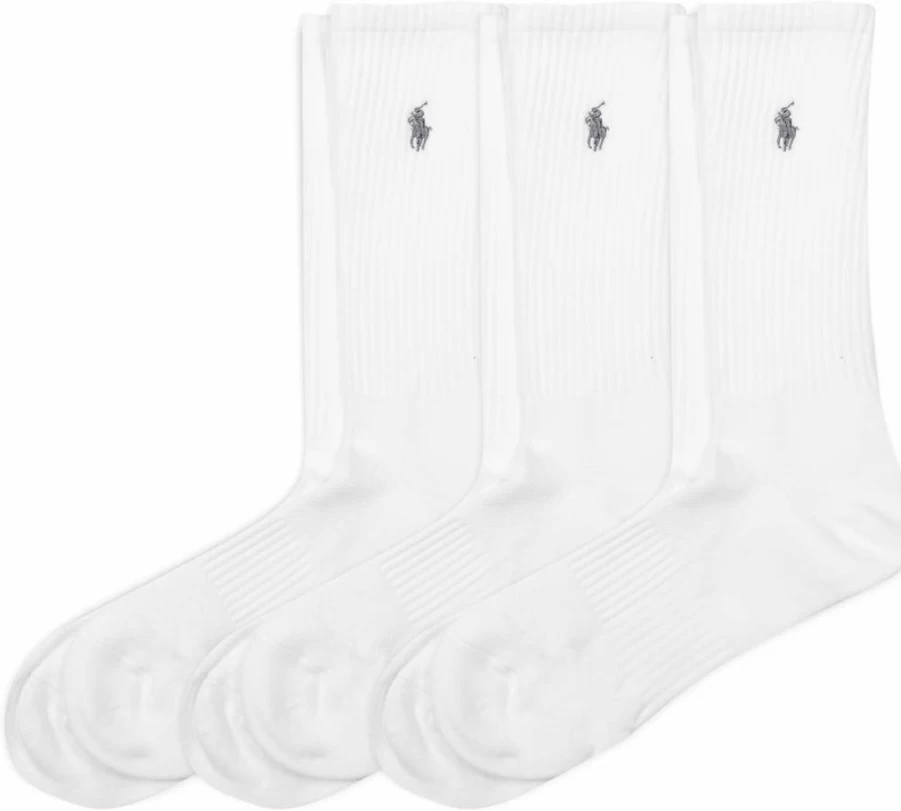 POLO RALPH LAUREN Men's Athletic Crew Socks 3-Pack - Sport Cushioned with Arch Support for Running & Training