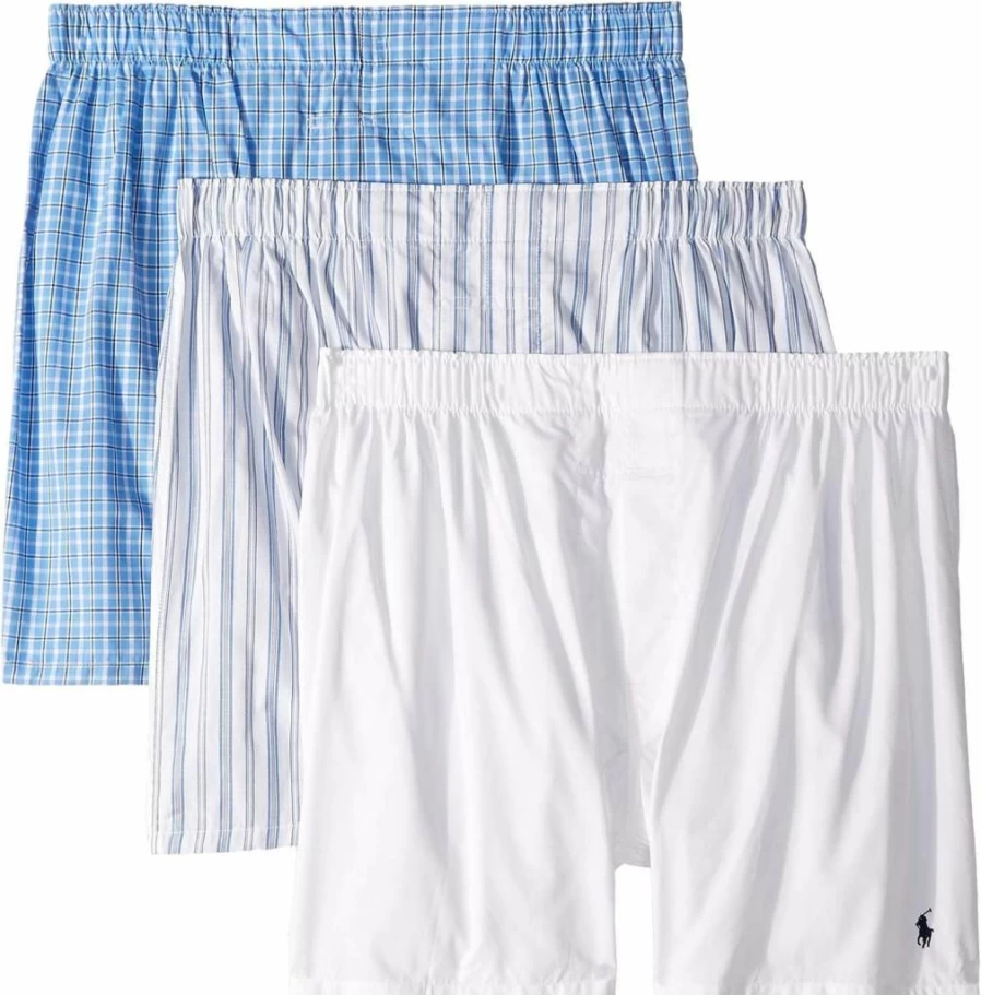 POLO RALPH LAUREN Men's Classic Fit Cotton Boxer Briefs 3-Pack - Soft Woven Underwear Multipack