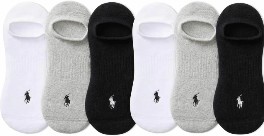 POLO RALPH LAUREN Men's Low Cut Athletic Socks 6-Pack - Moisture Wicking Breathable Mesh Cotton Performance Socks for Sports & Casual