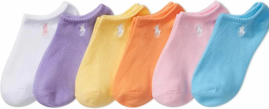 POLO RALPH LAUREN Girls' Cotton Low Cut Socks 6-Pack - Classic Sport Lightweight Comfort Athletic Ankle Socks for Kids