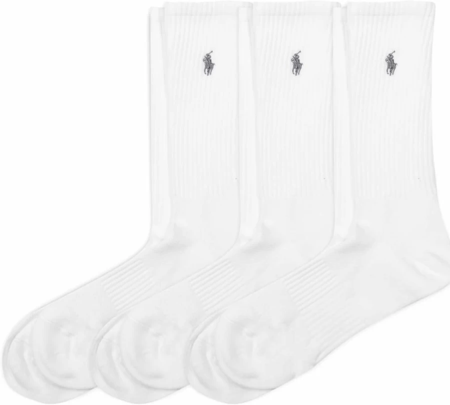POLO RALPH LAUREN Men's Athletic Crew Socks 3-Pack - Sport Cushioned with Arch Support for Running & Training
