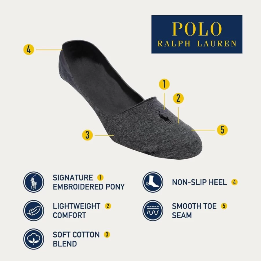POLO RALPH LAUREN Men's Lightweight Cotton Dress Socks 3-Pack with Non-Slip Heel for Comfort & Style