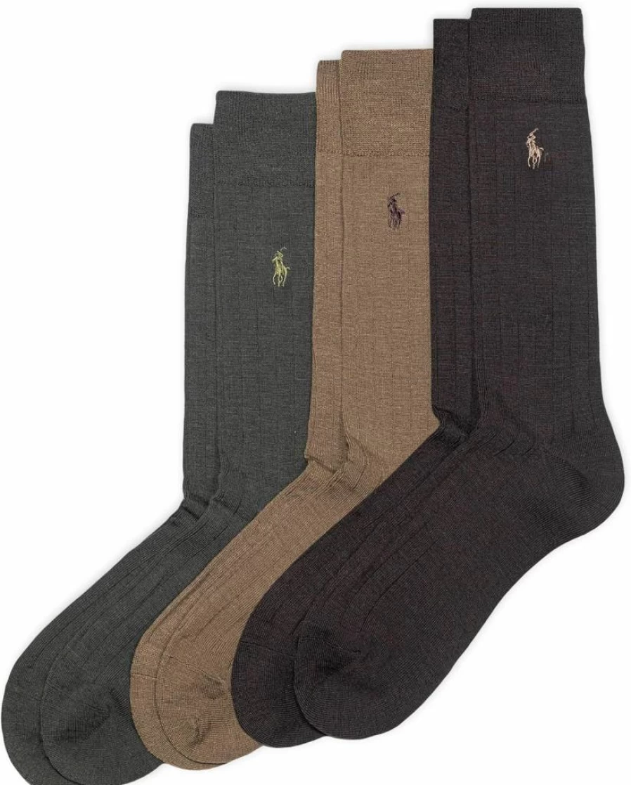 POLO RALPH LAUREN Men's Merino Wool Crew Dress Socks 3-Pack - Breathable Comfort with Reinforced Heel & Toe